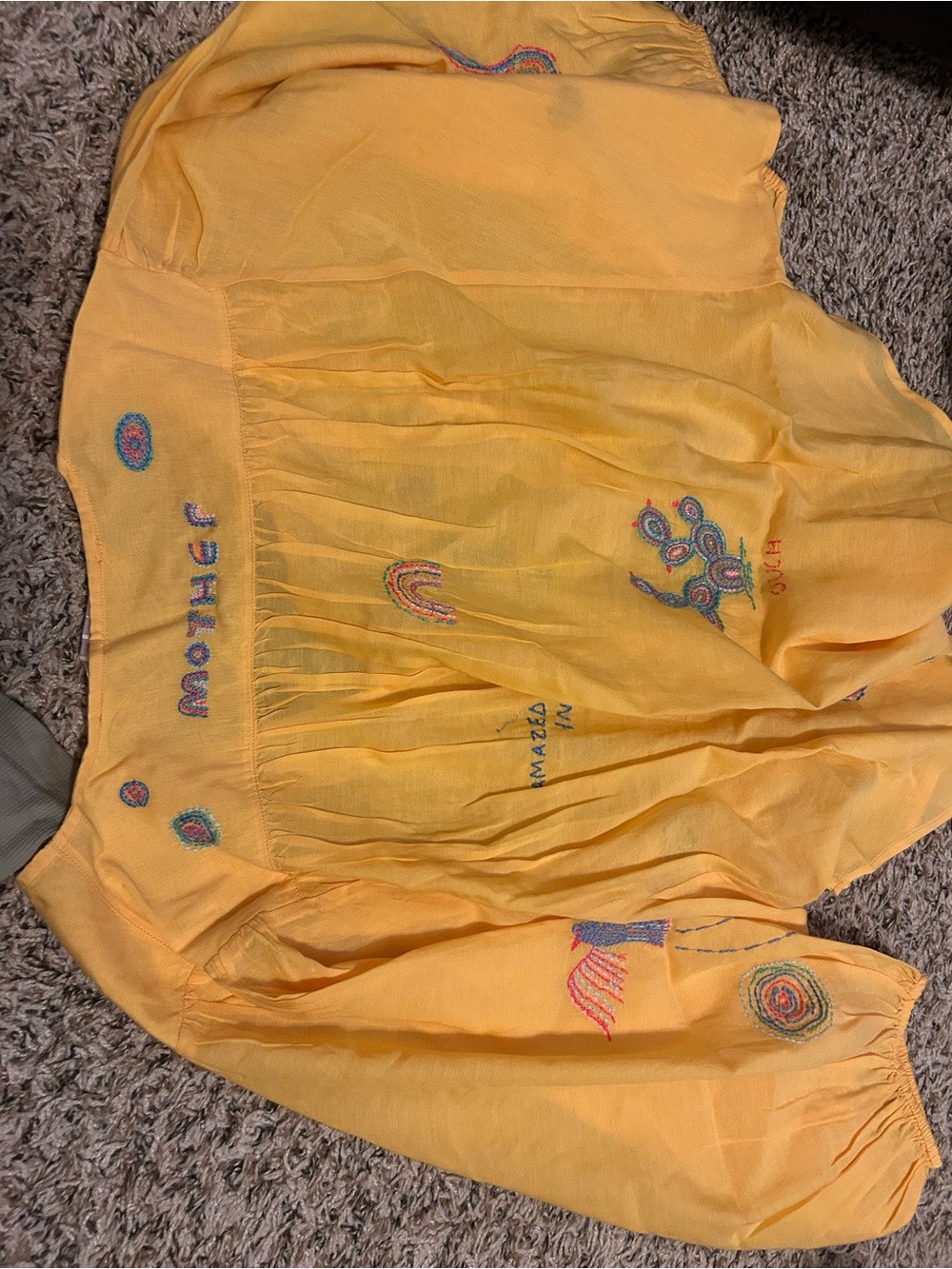 MOTHER Embroidered Tie-Neck Blouse — Golden Apricot - Picture 6 of 8
